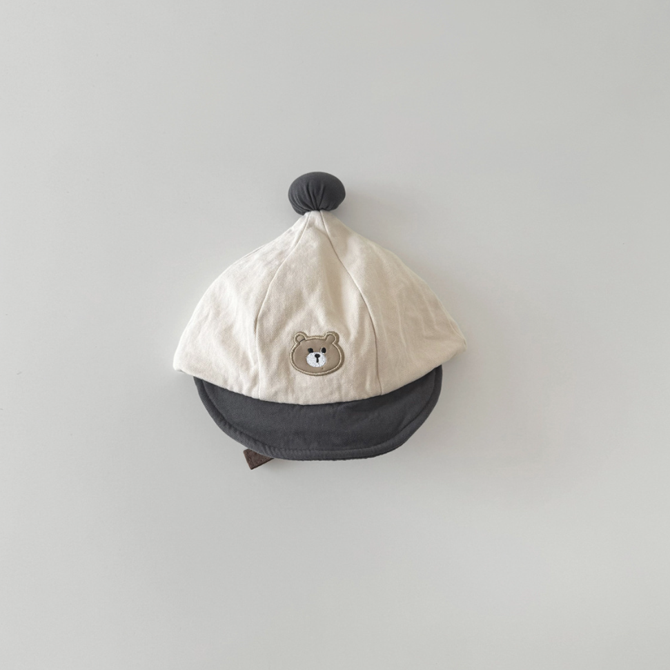ポンポンナチュラルくまさん刺繍帽子(5color)