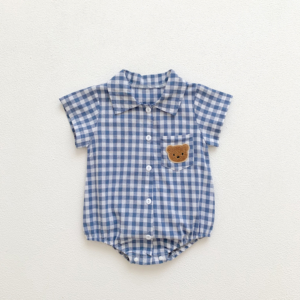 ポケットくまちゃんチェックロンパース(3color)