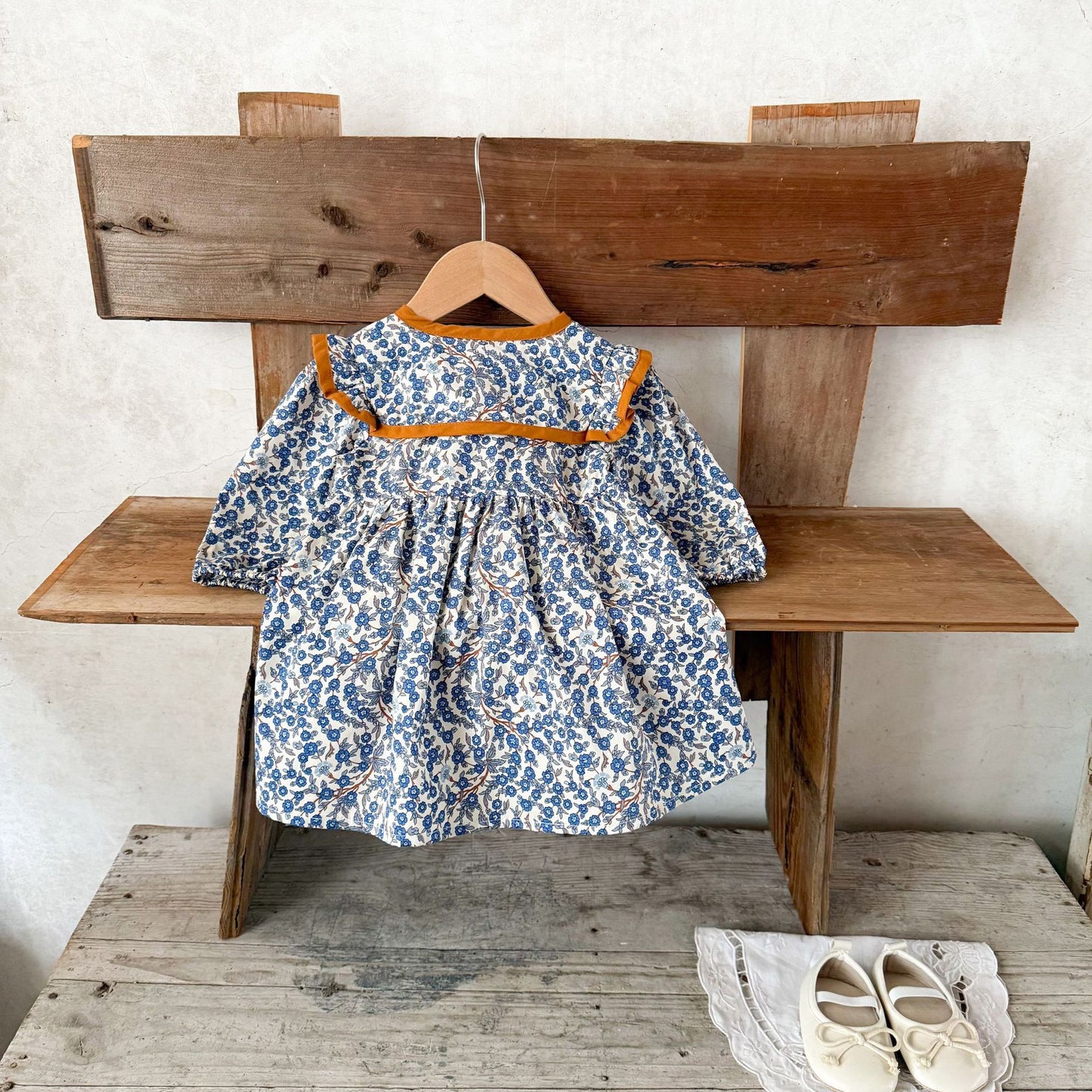 花柄ラペルコットンワンピース