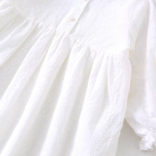 ホワイト刺繍長袖ワンピース