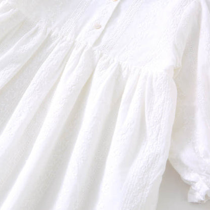 ホワイト刺繍長袖ワンピース