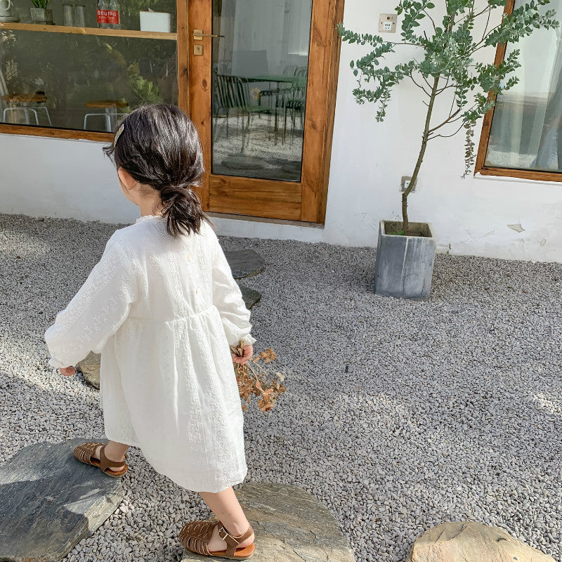 ホワイト刺繍長袖ワンピース