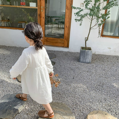 ホワイト刺繍長袖ワンピース