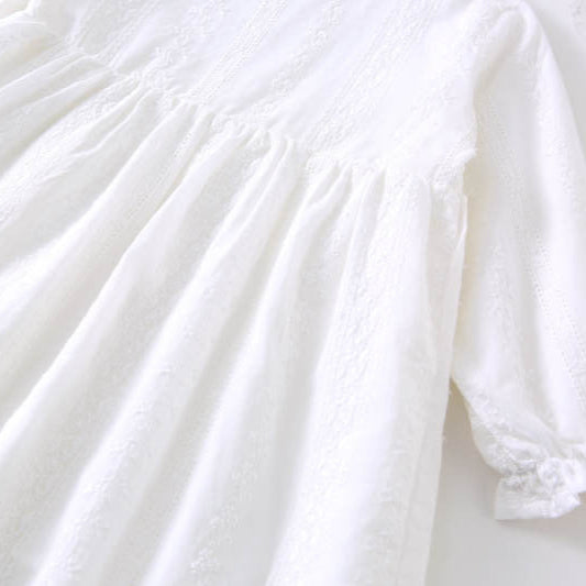 ホワイト刺繍長袖ワンピース