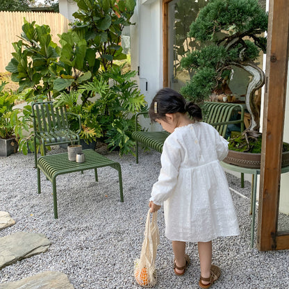 ホワイト刺繍長袖ワンピース