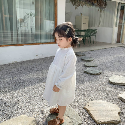 ホワイト刺繍長袖ワンピース