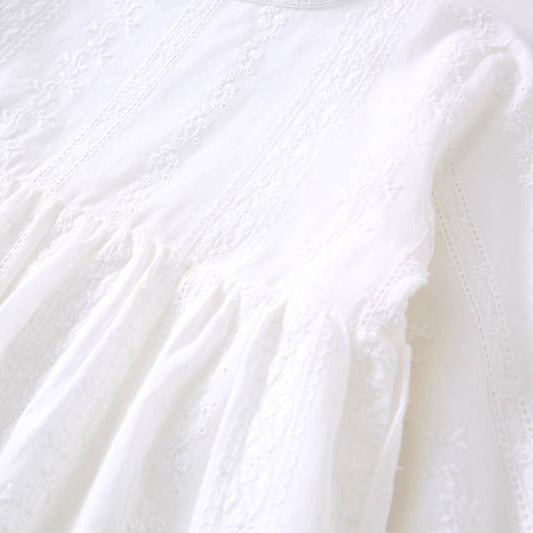 ホワイト刺繍長袖ワンピース