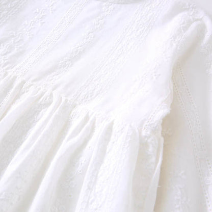 ホワイト刺繍長袖ワンピース