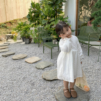 ホワイト刺繍長袖ワンピース