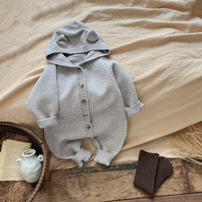 くま耳フードニットロンパース(3color)
