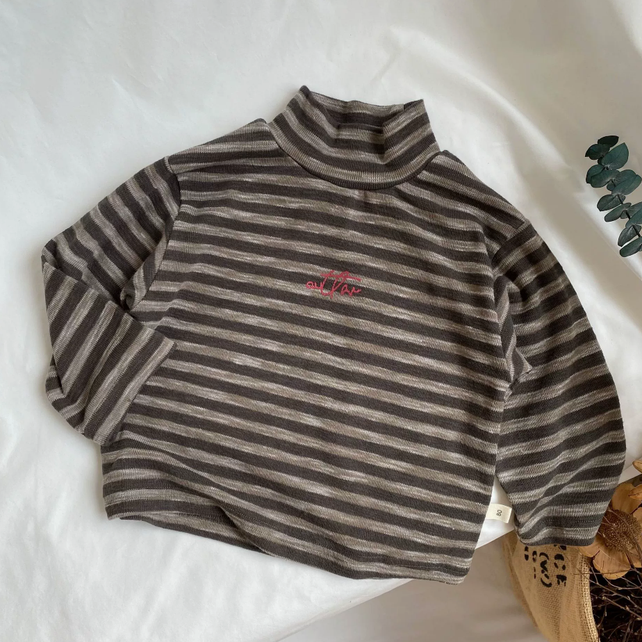 🅽🅴🆆 [2color / 80-130] くすみハイネックボーダープルオーバー