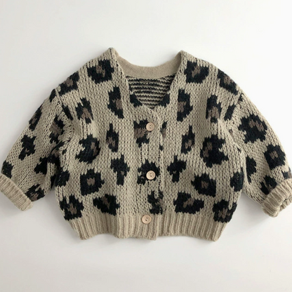🅽🅴🆆 [2color / 80-130] ヒョウ柄ざっくりニットカーディガン