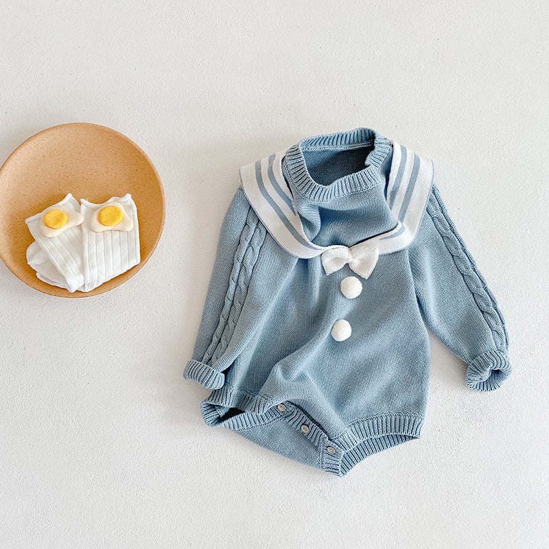 ブルーセーラーニットロンパース