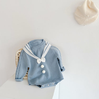 ブルーセーラーニットロンパース