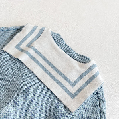 ブルーセーラーニットロンパース