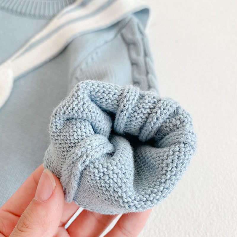 ブルーセーラーニットロンパース