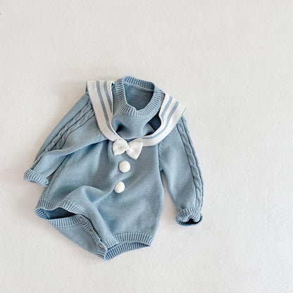 ブルーセーラーニットロンパース