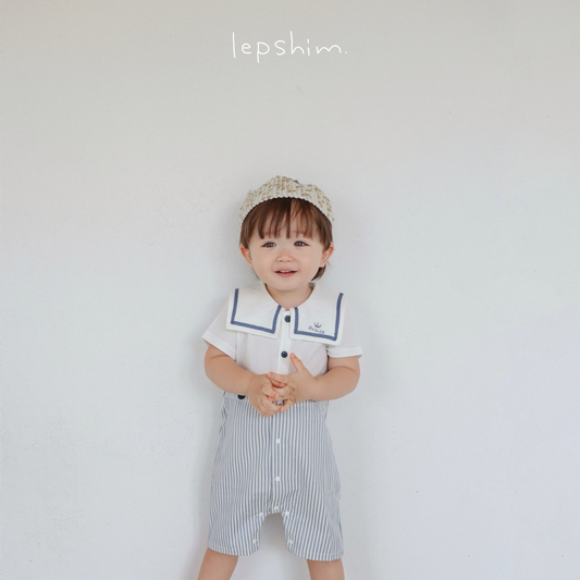 ブルーストライプセレモニーロンパース