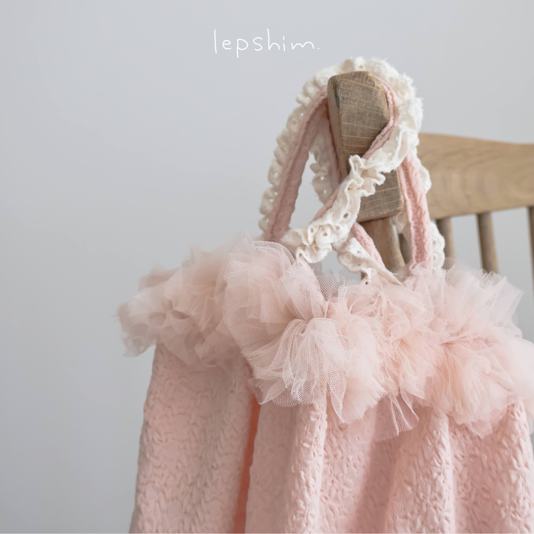 チュールピンクフラワートップロンパース