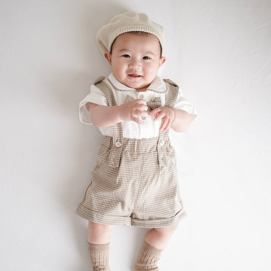 🅽🅴🆆 [73-130] ブラウンギンガムセレモニートップス&サロペットパンツ