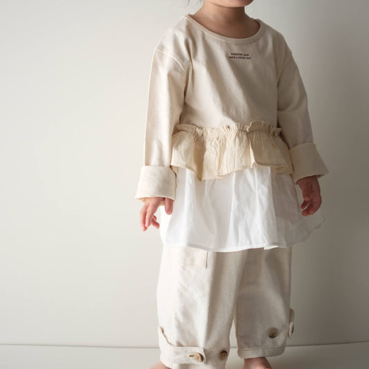 🅽🅴🆆 [2color / 80-130] ダブルフリルロングスリーブシャツ