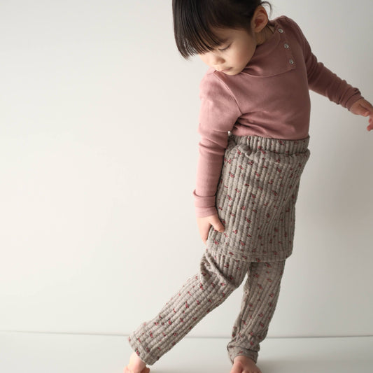 [2color / 80-130] フラワーフェイクスカートパンツ