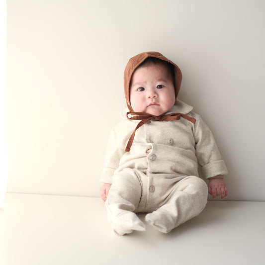 [3color / 66-90] ダブルボタンナチュラルベビーロンパース