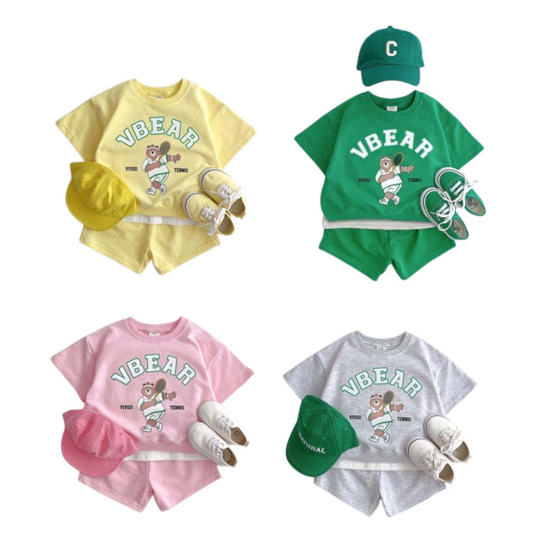 テニスくまさんプリントセットアップ(4color)
