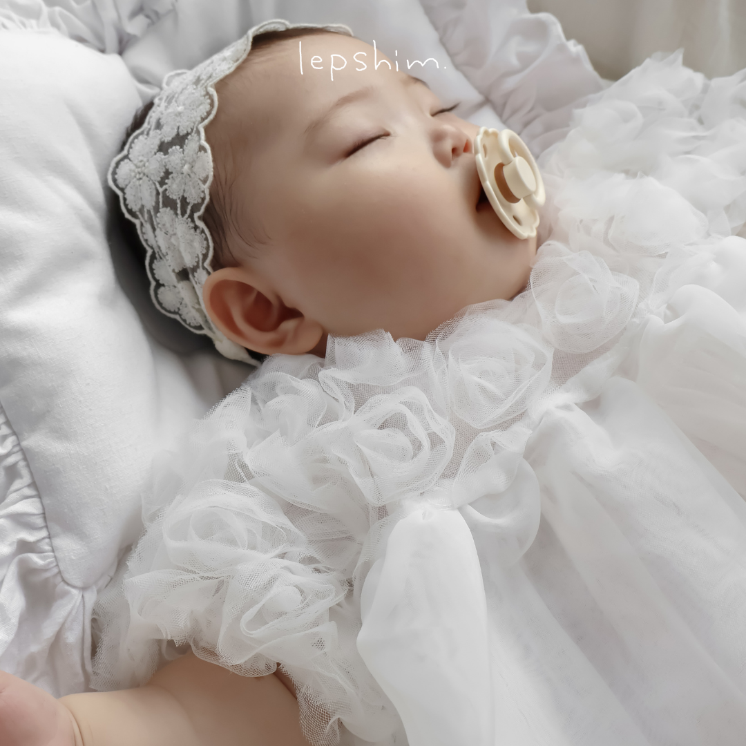 ホワイトローズチュール切り替えワンピース