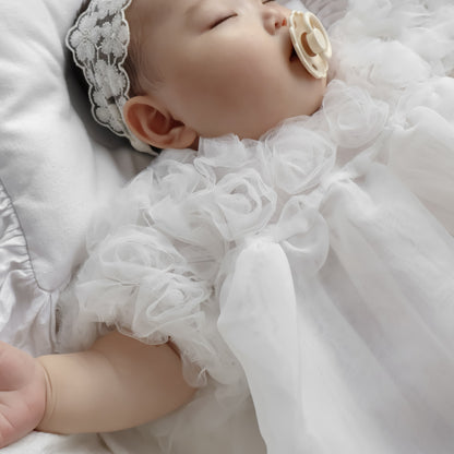 ホワイトローズチュール切り替えワンピース