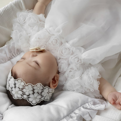 ホワイトローズチュール切り替えワンピース