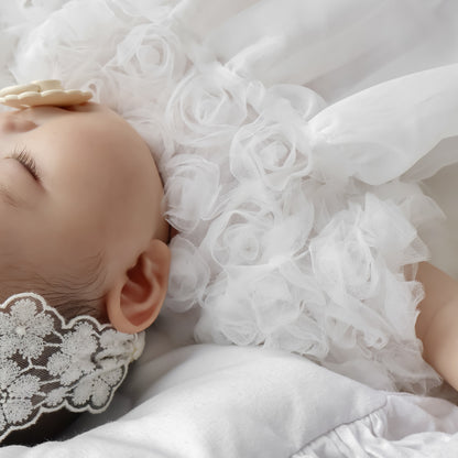 ホワイトローズチュール切り替えワンピース