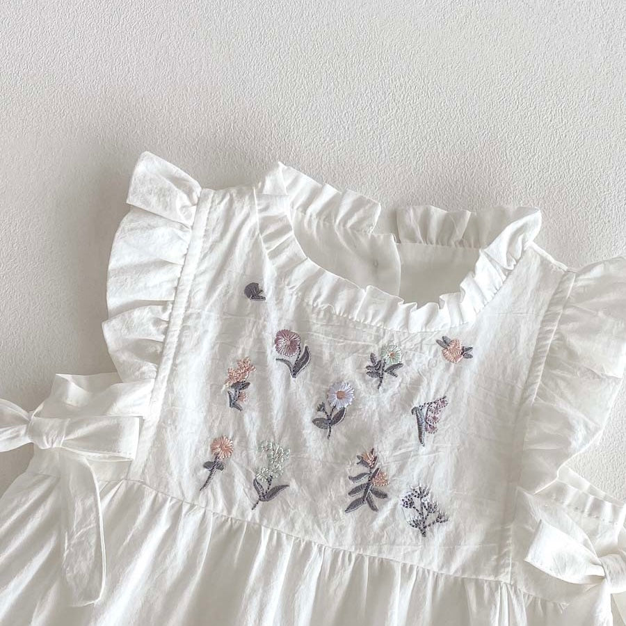 お花刺繍ウエストリボンロンパース