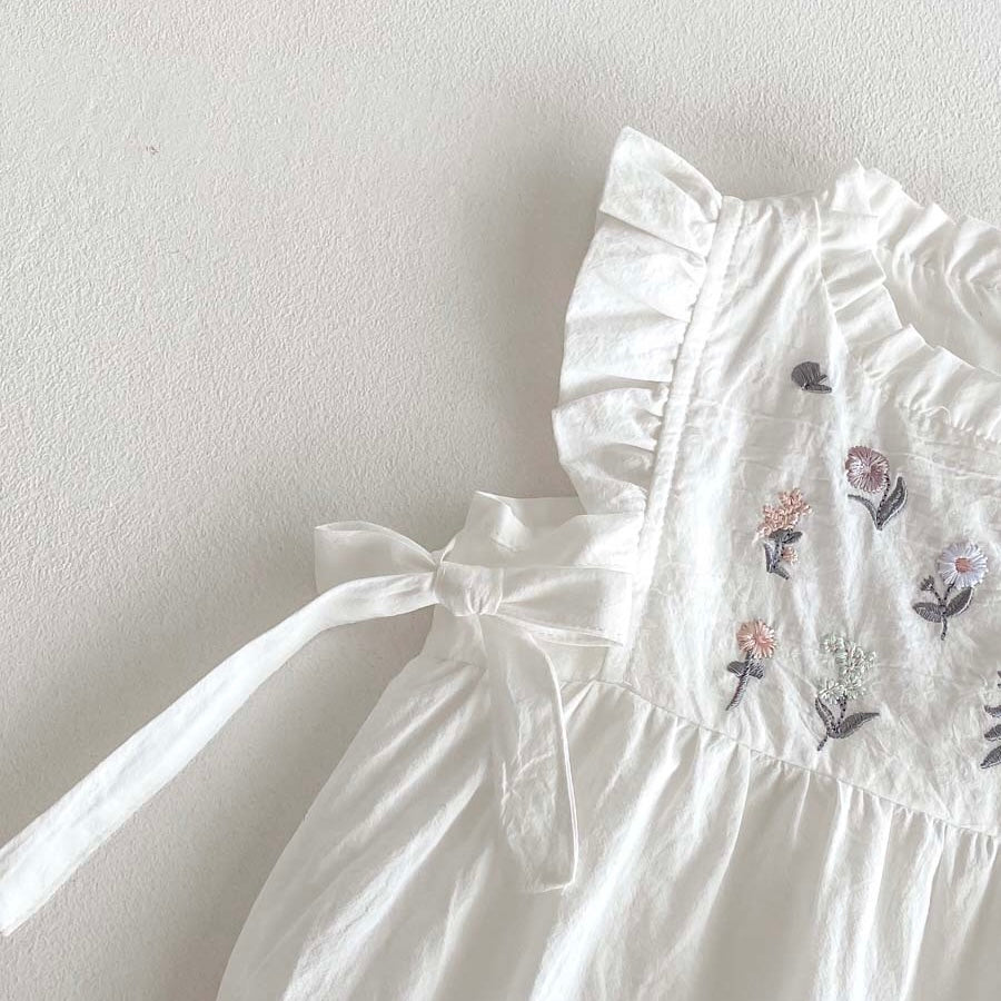 お花刺繍ウエストリボンロンパース