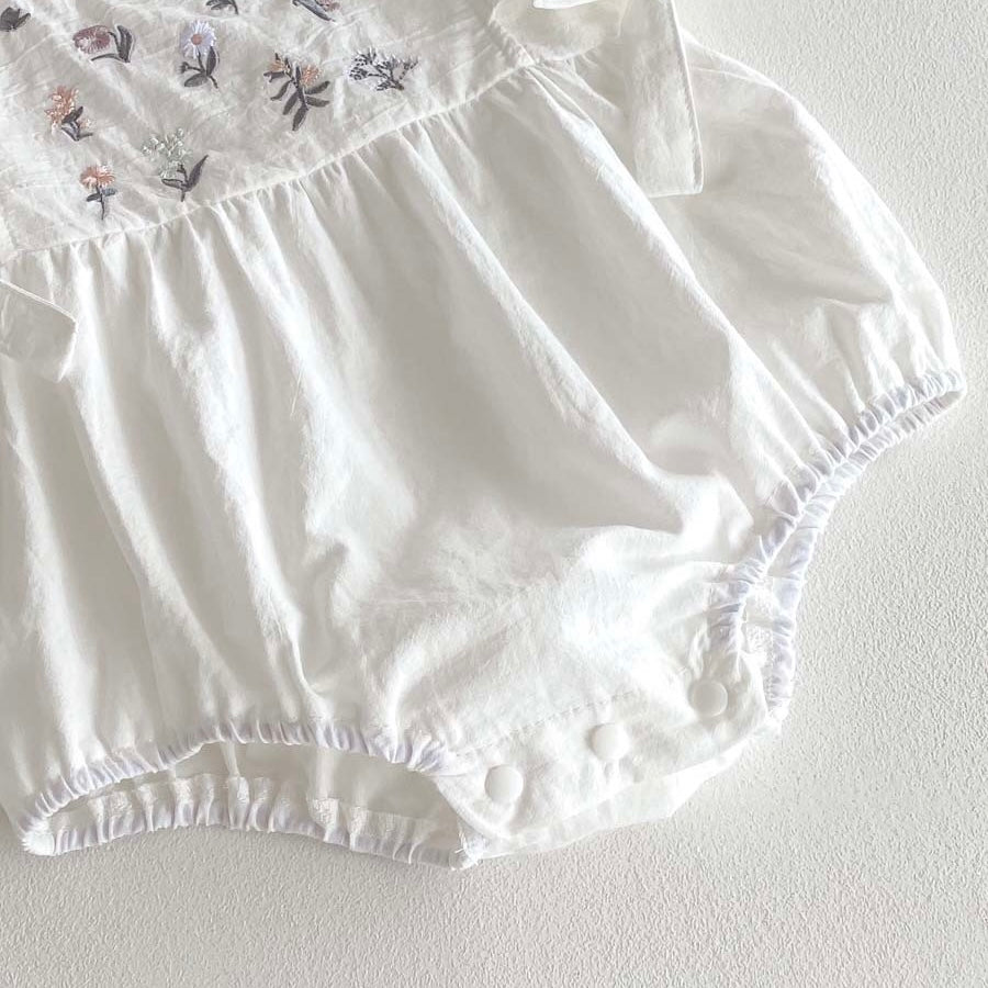 お花刺繍ウエストリボンロンパース