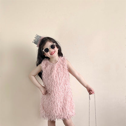 ピンクタッセルノースリーブドレス