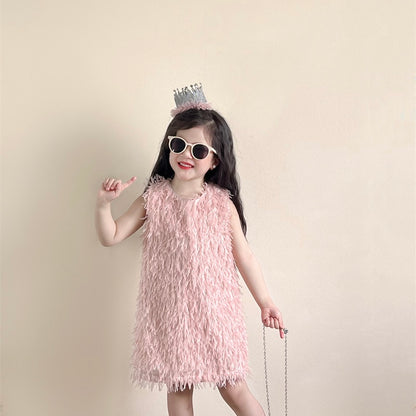 ピンクタッセルノースリーブドレス