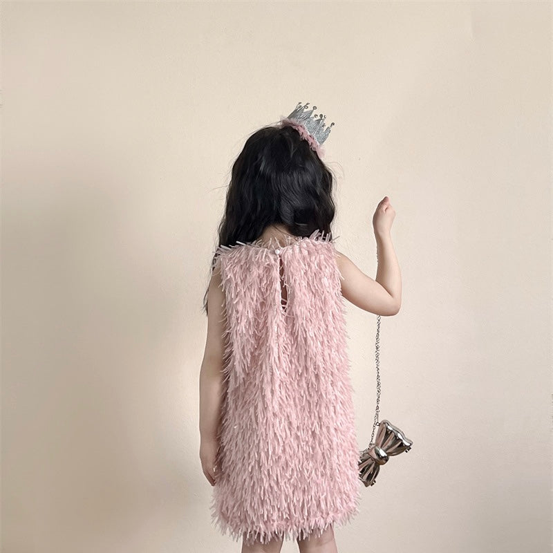 ピンクタッセルノースリーブドレス