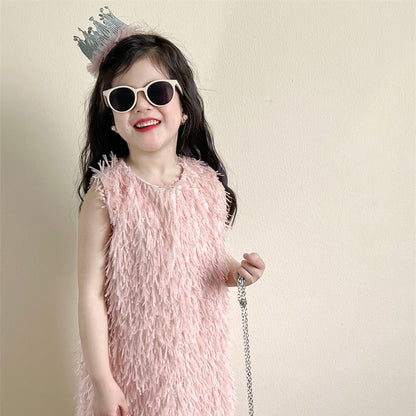 ピンクタッセルノースリーブドレス