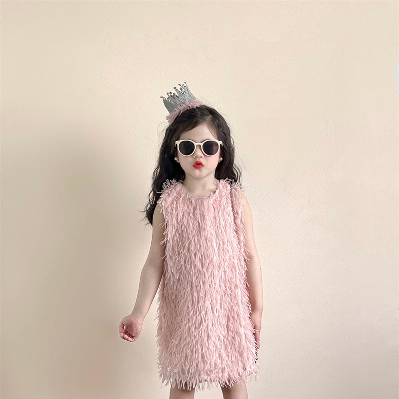 ピンクタッセルノースリーブドレス