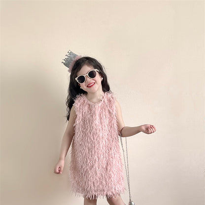 ピンクタッセルノースリーブドレス