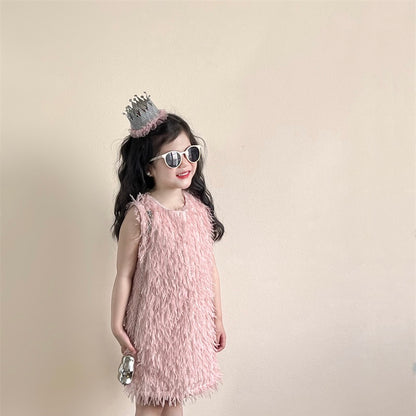 ピンクタッセルノースリーブドレス