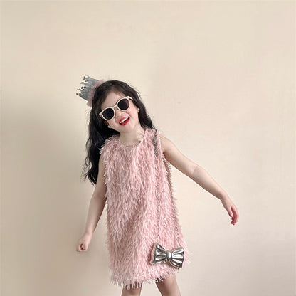 ピンクタッセルノースリーブドレス