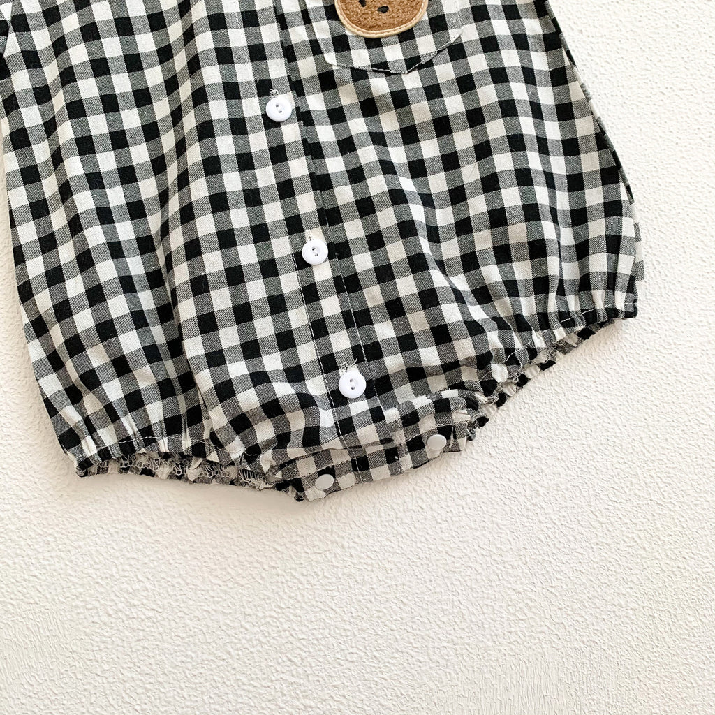 ポケットくまちゃんチェックロンパース(3color)