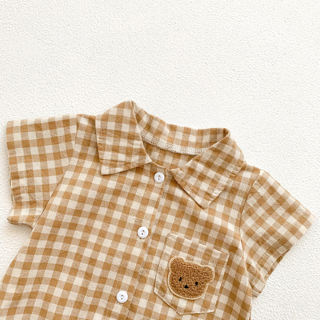 ポケットくまちゃんチェックロンパース(3color)