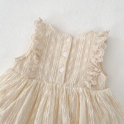 ナチュラル刺繍フリルサマーロンパース