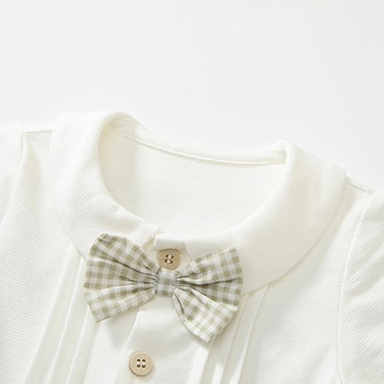 淡色チェックボーイシャツロンパース