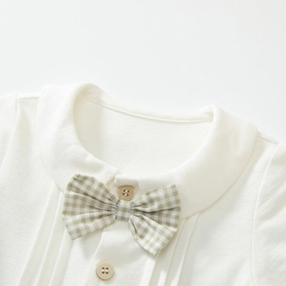 淡色チェックボーイシャツロンパース