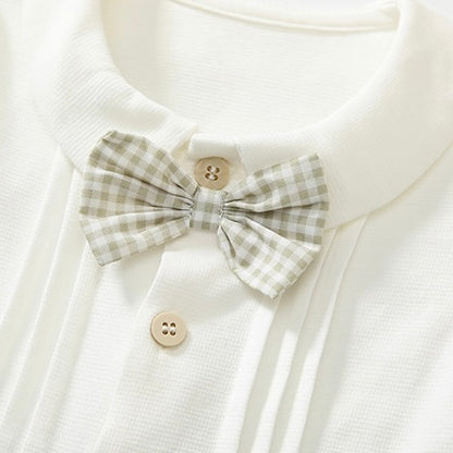 淡色チェックボーイシャツロンパース