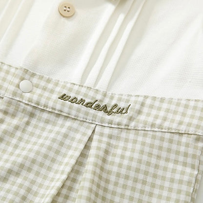 淡色チェックボーイシャツロンパース